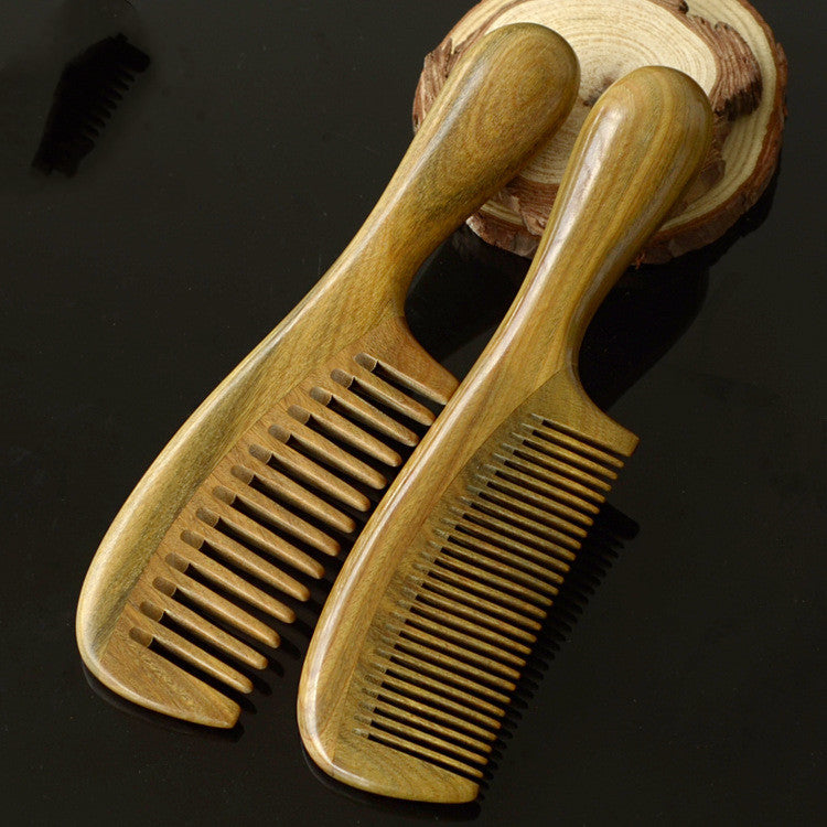 Hair Comb Round Handle Green Sandalwood With Scalp Massaging Tips to Increase Blood Flow