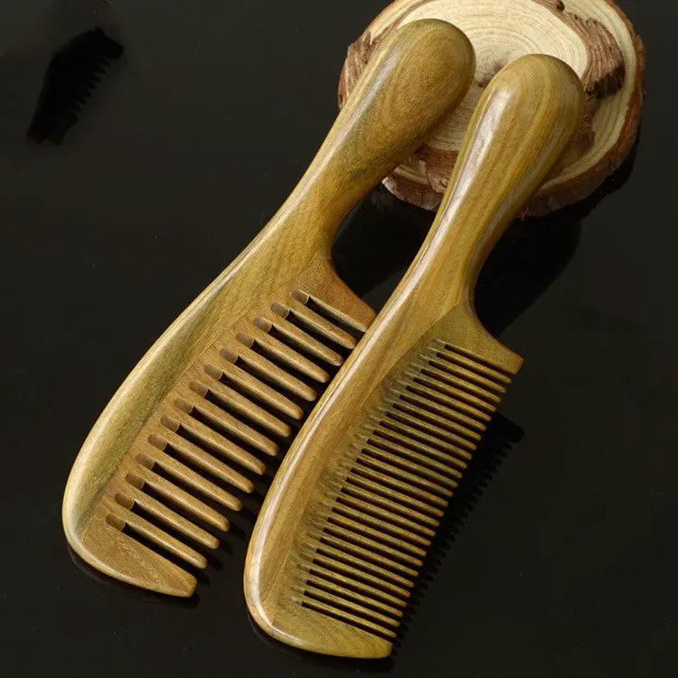 Hair Comb Round Handle Green Sandalwood With Scalp Massaging Tips to Increase Blood Flow Hair Your Lux