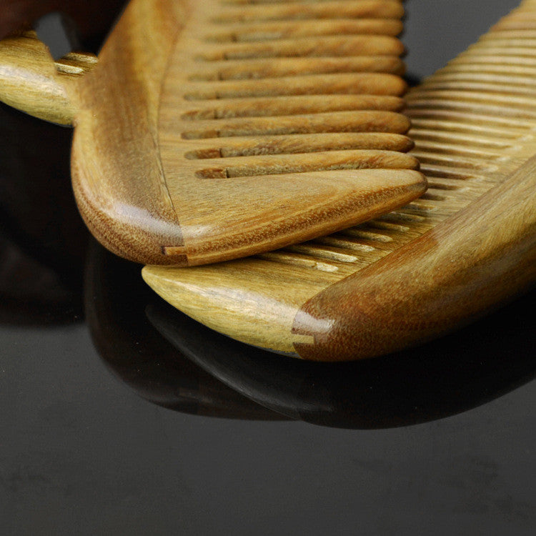 Hair Comb Round Handle Green Sandalwood With Scalp Massaging Tips to Increase Blood Flow