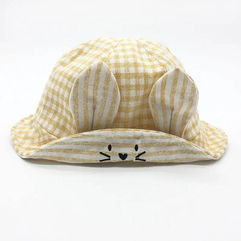 Small Fine Grid Love Rabbit Ears Basin Hat Baby Fisherman Hat Sun Hat Baby Hat Baby Hat Beanie Hair Your Lux