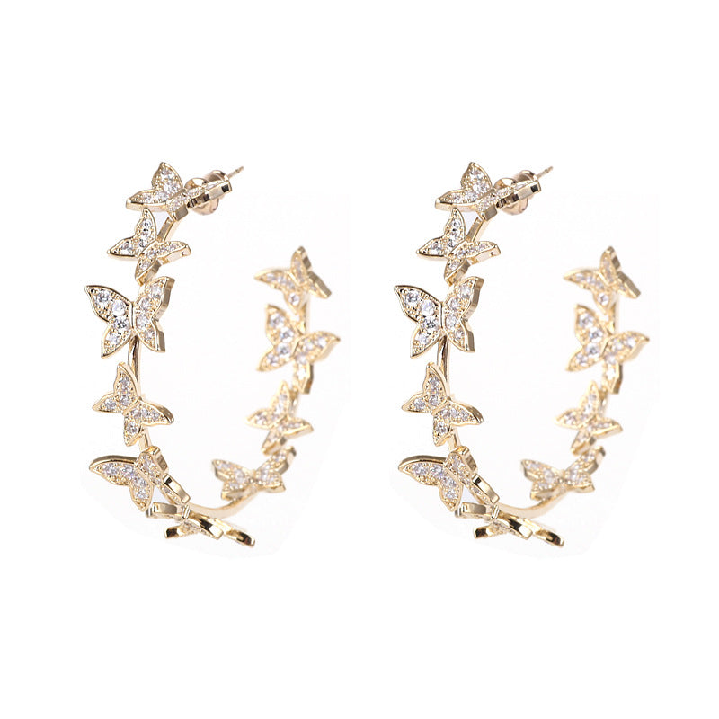 Butterfly Big Hoop Earring Full Cubic Zircon Circle Earrings For Women Girls Rhinestone Round Earring Jewelry Good Gift - Hair Your Lux