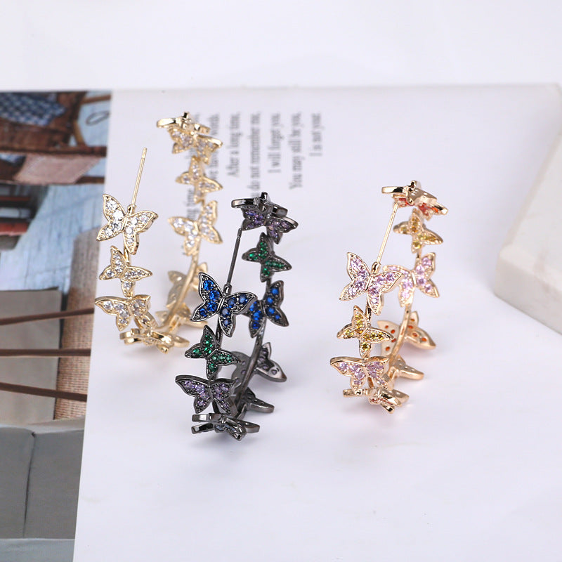Butterfly Big Hoop Earring Full Cubic Zircon Circle Earrings For Women Girls Rhinestone Round Earring Jewelry Good Gift - Hair Your Lux