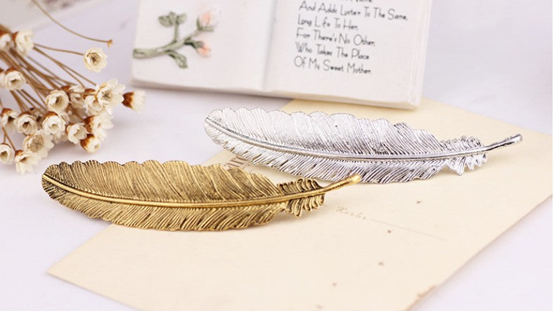 Metal Silver and Gold Color Feather Hair Clip Barette Decorative Headwear French Hair Accessories for Women and Girls Headdress - Hair Your Lux