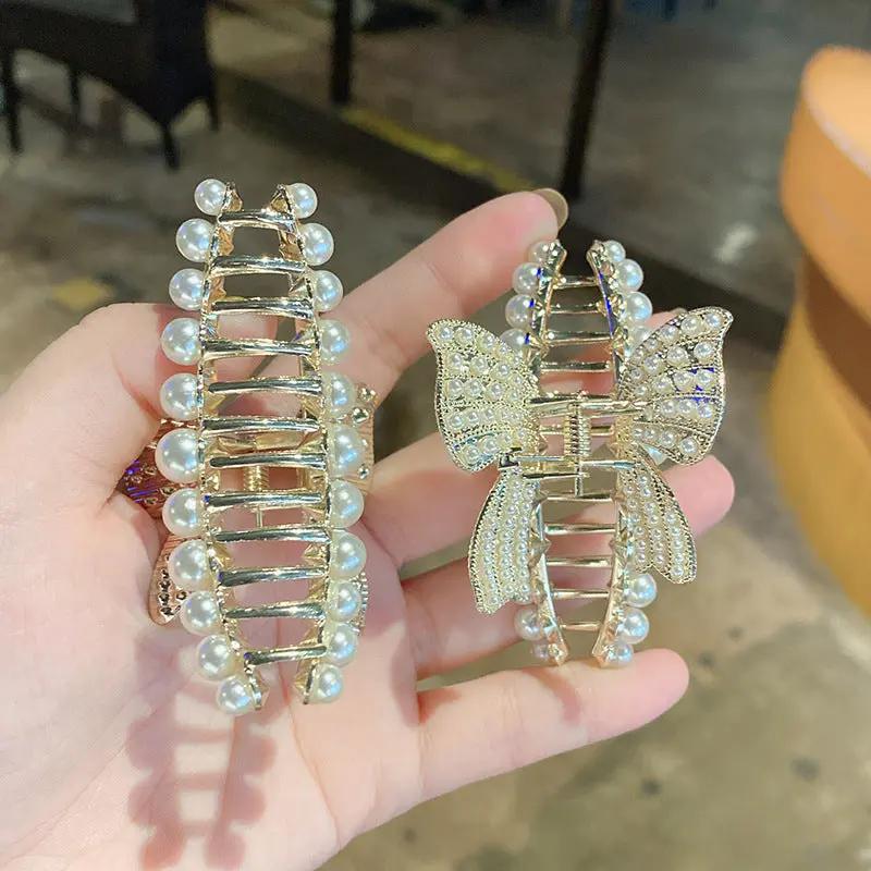 utterfly Hair Claw Clips,NOOMIEQCF Large Pearl Crystal Claw Clips Hair Claw Clips Rhinestone Big Hair Clips for Thick/Fine Hair Long Curly Wavy Hair Accessories for Girls Women - Hair Your Lux