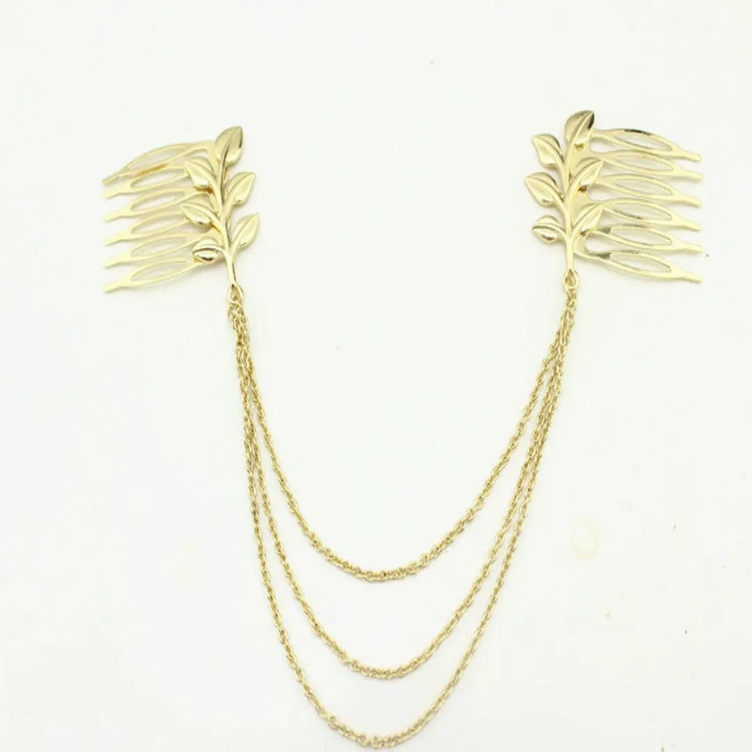Europe and the United States hot fashion wild leaf chain tassel hair comb hair accessories leaf chain Hair accessories - Hair Your Lux