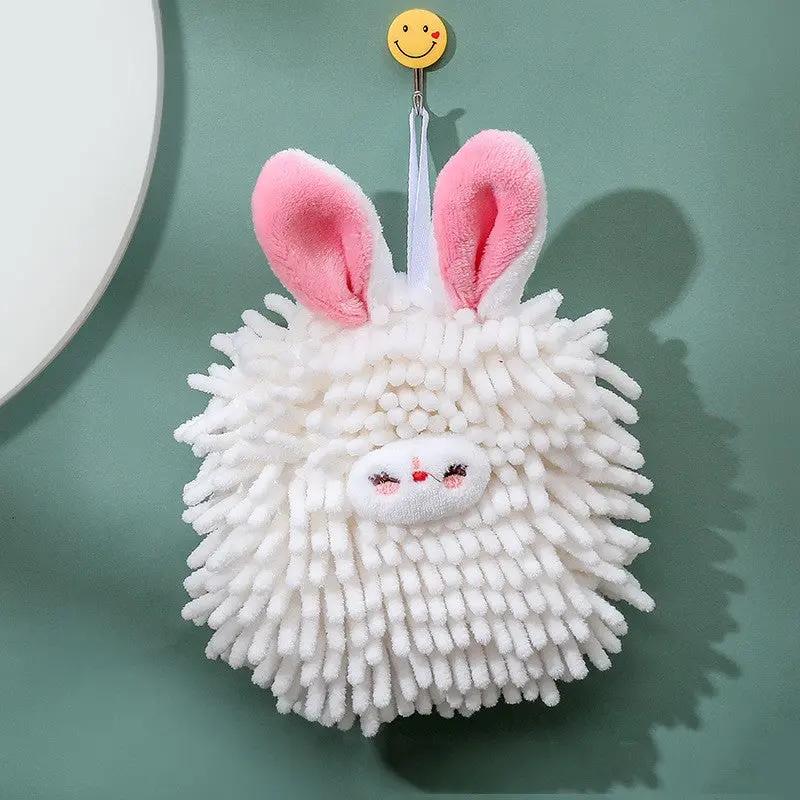 Children's Fuzzy Hand Ball Towel Cartoon Rabbit Quick drying Chenille Hand wiping Ball Hanging Hand Towel Bathroom Household Kitchen Hand Towel - Hair Your Lux