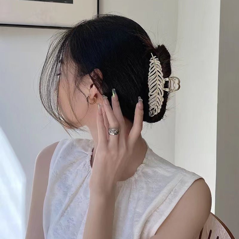 Feather Hair Grip Clamp With Outstanding Pearl and Crystal Diamond Accents - Hair Your Lux