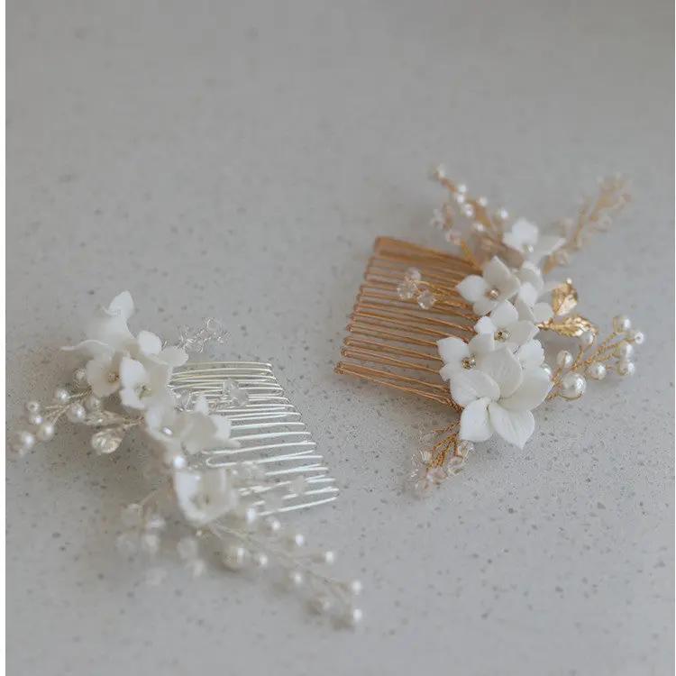 Hard Porcelain Floral Bridal Hair Comb - Hair Your Lux