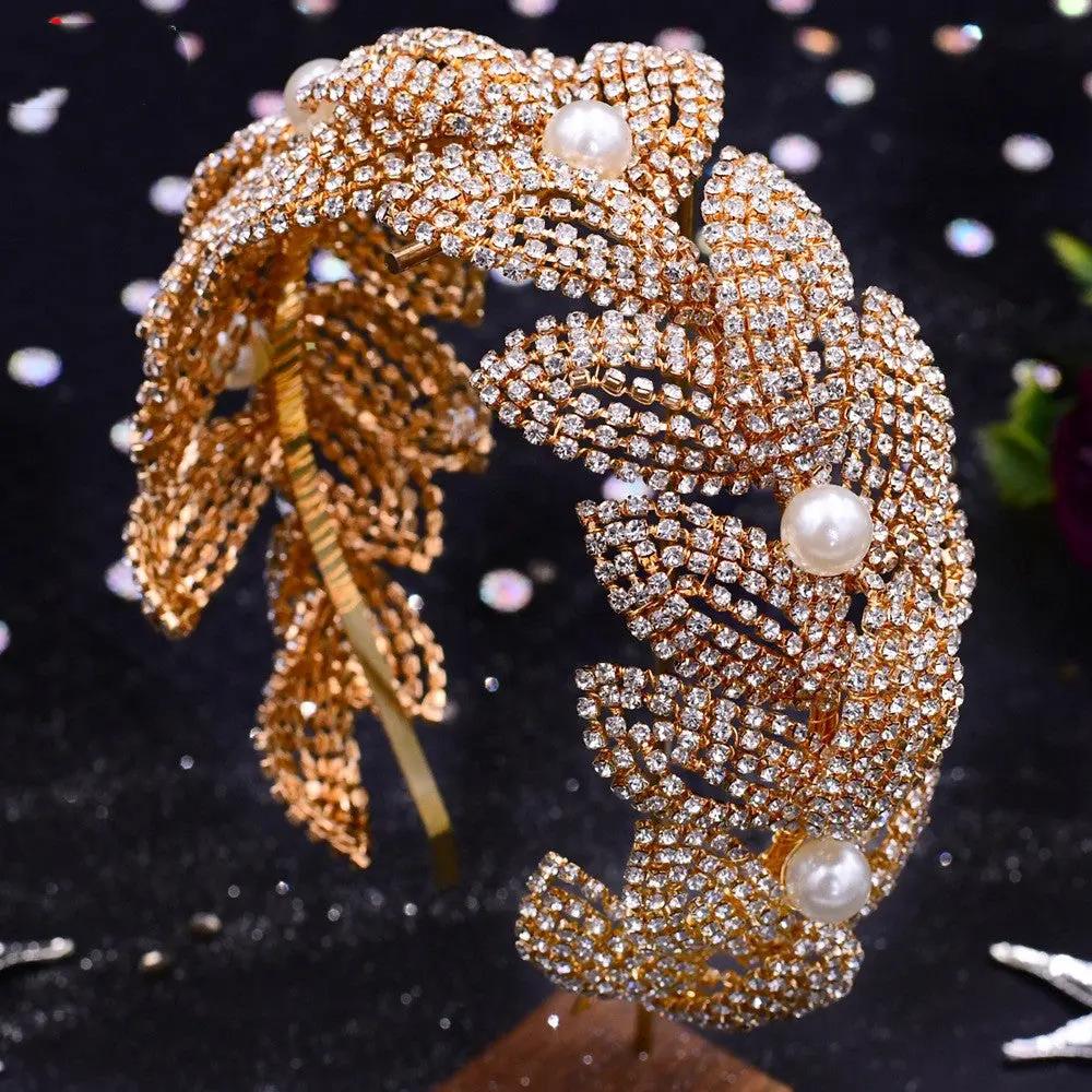 Rhinestone Leaf Handmade Hair Band - Hair Your Lux