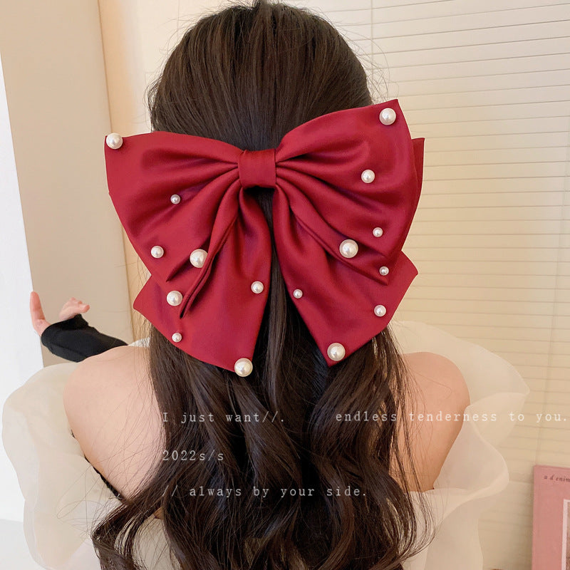 French Light Luxury Star Point Pearl Bow Net Red Headdress Hair Accessories - Hair Your Lux