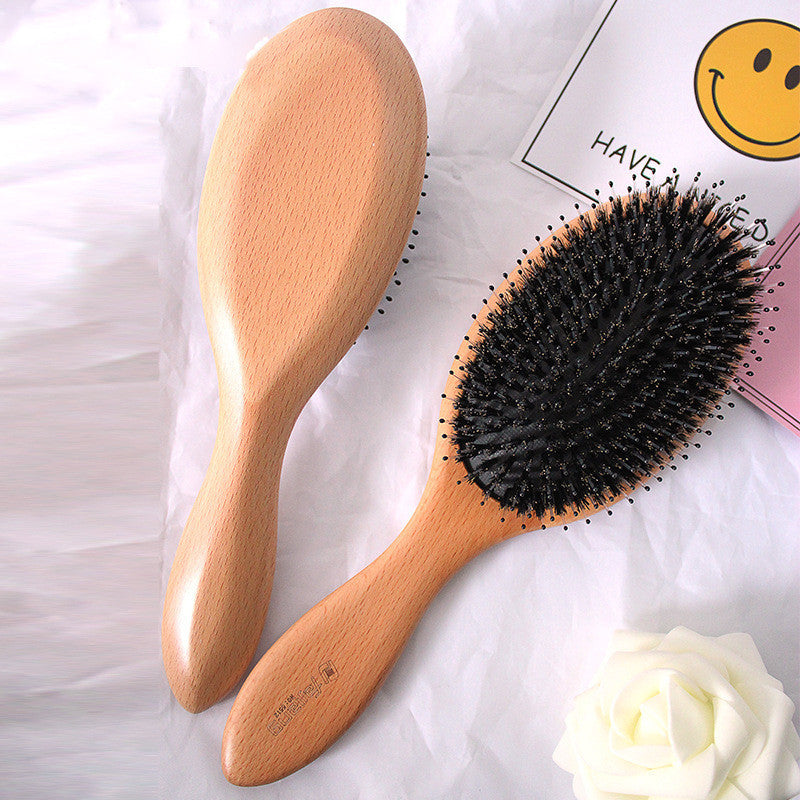 Boar Bristle Solid Wood Comb Hair Plate Airbag Smooth Massage