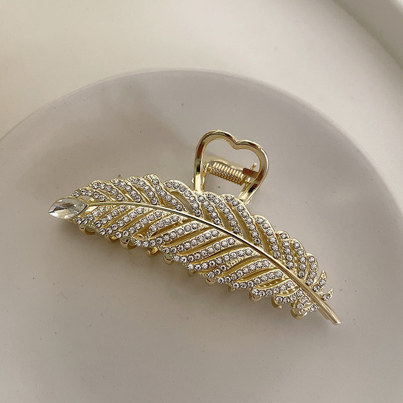 Feather Hair Grip Clamp With Outstanding Pearl and Crystal Diamond Accents - Hair Your Lux