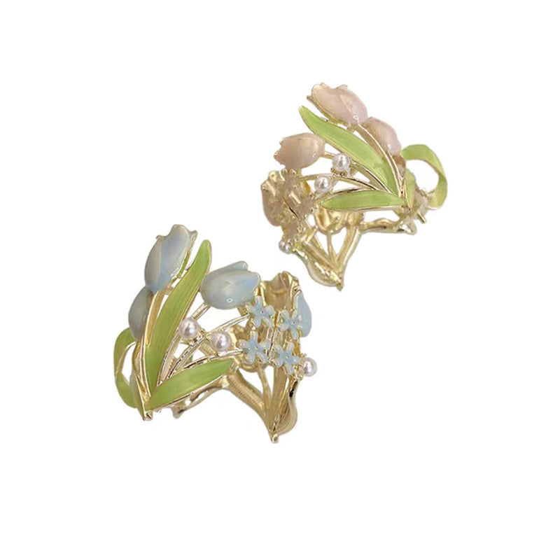 Tulips High Ponytail Hair Claws Barrettes Women Back Of Head Fixed Artifact Headband - Hair Your Lux
