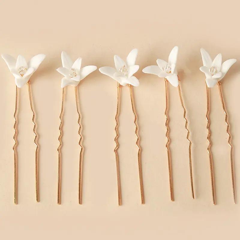 White Ceramic Flower Hair Accessories For Wedding Brides In Europe And America - Hair Your Lux