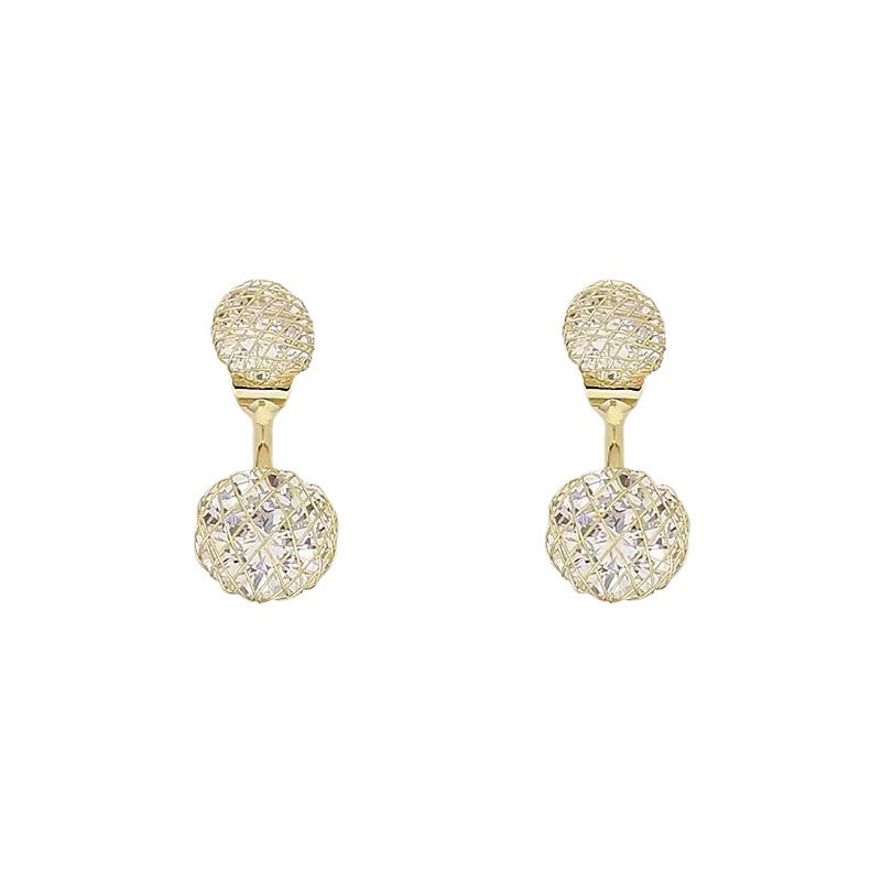 New Super Shiny Full Inlaid Zircon Mesh Models Stud Earrings Fashionable Temperament Gold Wire Winding Round Earrings For Women - Hair Your Lux
