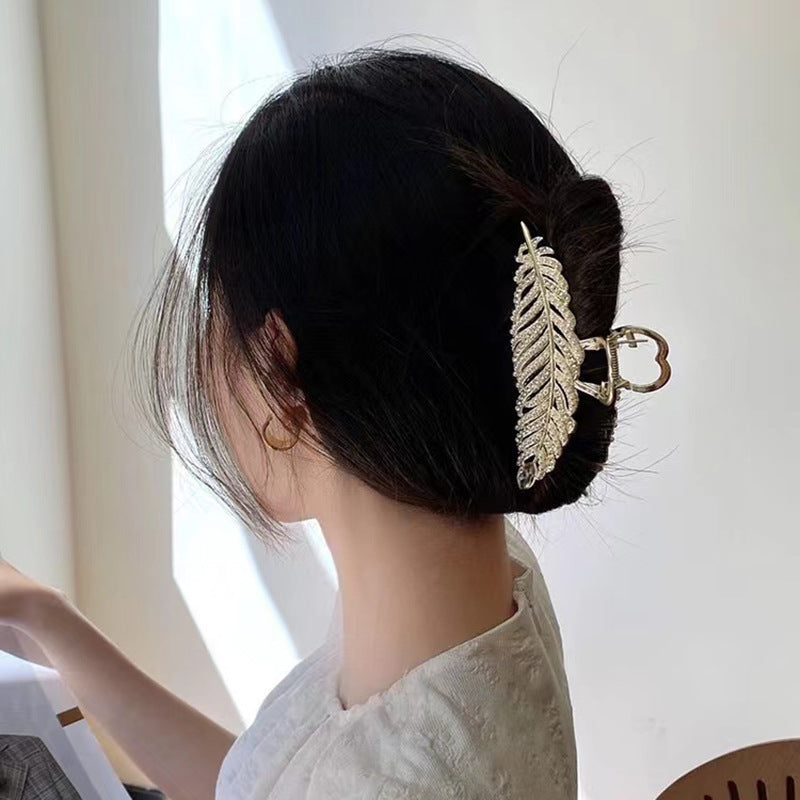 Feather Hair Grip Clamp With Outstanding Pearl and Crystal Diamond Accents - Hair Your Lux