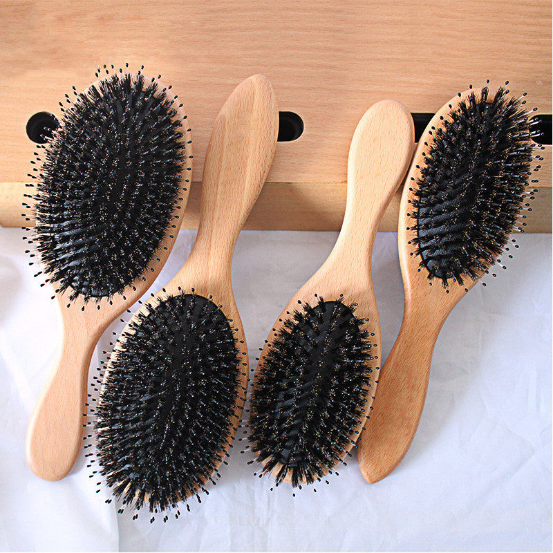 Boar Bristle Solid Wood Comb Hair Plate Airbag Smooth Massage