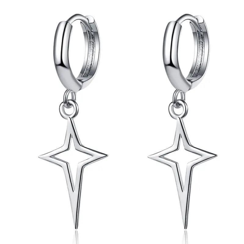 Hip Hip Men Earrings Jewelry Punk Silver Black Hollow Star Cross Pendant Small Hoop Stud Earrings For Women - Hair Your Lux