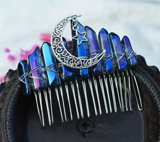 Premium Handmade Crown Moon Hollow Star Hair Comb - Hair Your Lux