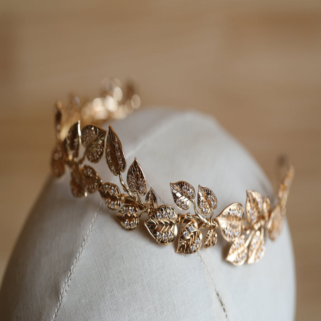 Wedding Hair Accessories Leaf Pearl Headband Gold Color Baro - Hair Your Lux