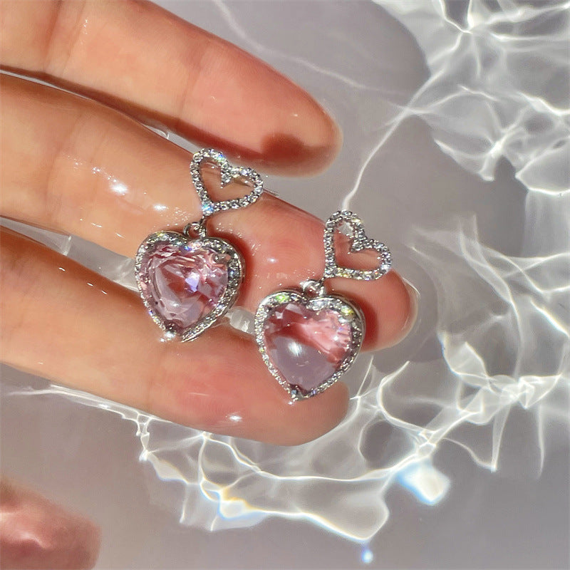 Pink Crystal Heart Earrings - Hair Your Lux