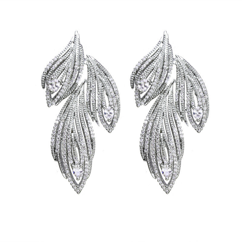 Leaf-shaped Full Rhinestone Zircon Earrings For Women - Hair Your Lux