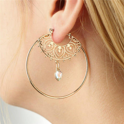 Gold Color Big Circle Round Hoop Earrings For Women Fashion Water Drop Crystal Geometric Hoops aros Statement Earrings - Hair Your Lux