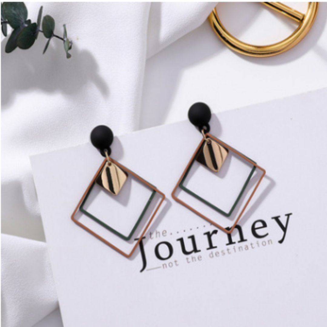 Girl Earring Exaggeration Frosted Square Double Layer Geometry Long Drop Earrings for Women Fashion Accessories - Hair Your Lux