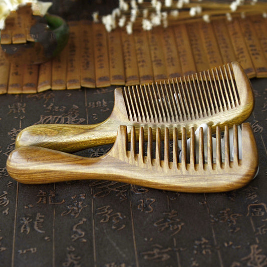 Hair Comb Round Handle Green Sandalwood With Scalp Massaging Tips to Increase Blood Flow