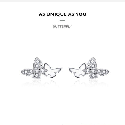 S925 Silver Butterfly Plated Platinum Earrings For Women - Hair Your Lux