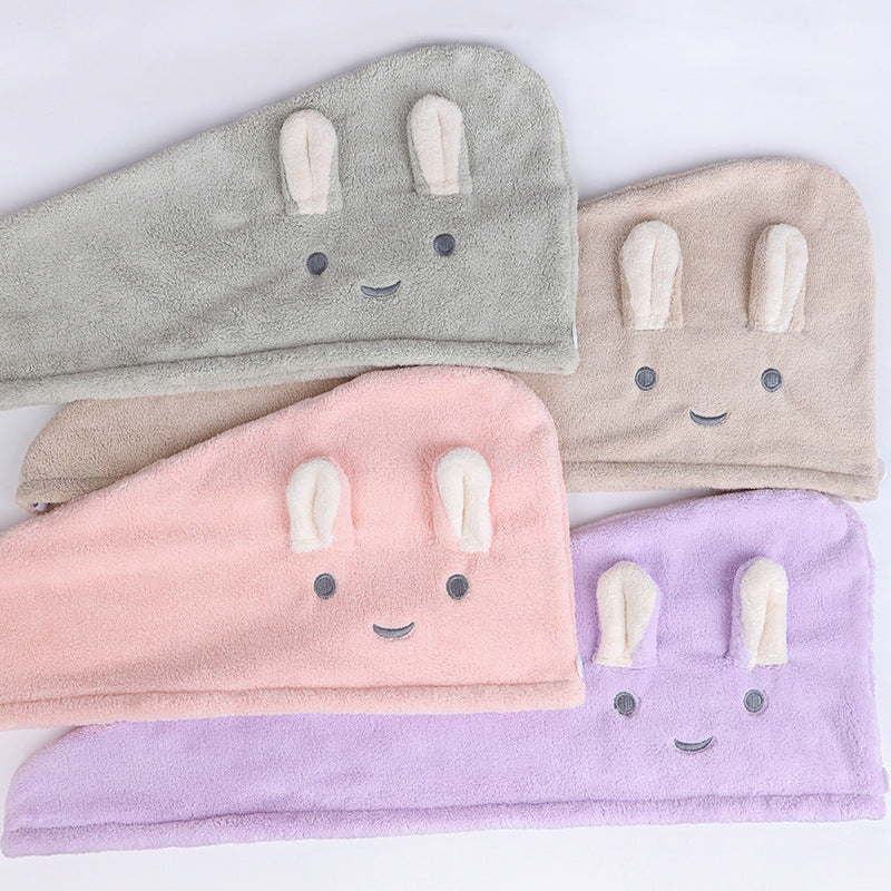 Rabbit Ear Dry Hair Cap Absorbent And Quick-drying Coral Fleece Dry Hair Towel - Hair Your Lux