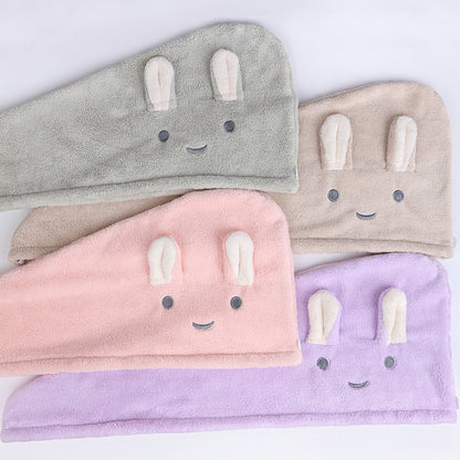 Rabbit Ear Dry Hair Cap Absorbent And Quick-drying Coral Fleece Dry Hair Towel - Hair Your Lux