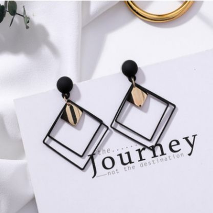 Girl Earring Exaggeration Frosted Square Double Layer Geometry Long Drop Earrings for Women Fashion Accessories - Hair Your Lux