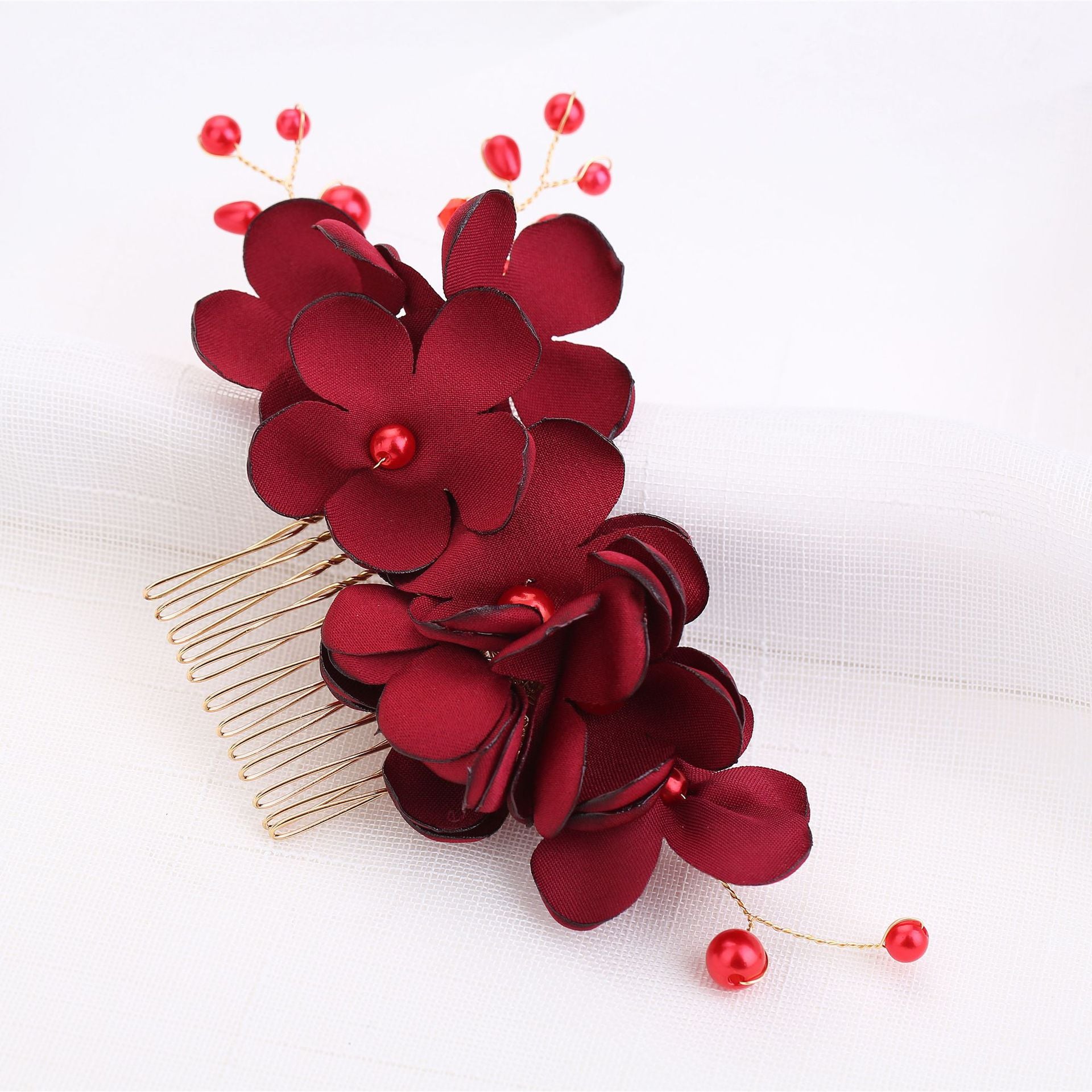 Flower cloth pearl hair comb - Hair Your Lux