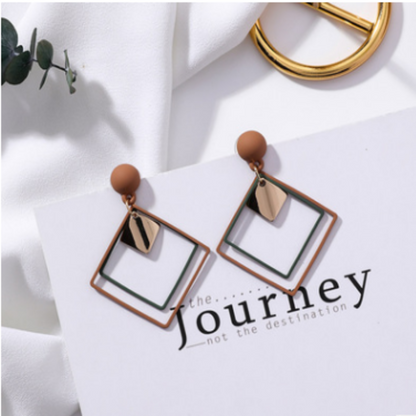 Girl Earring Exaggeration Frosted Square Double Layer Geometry Long Drop Earrings for Women Fashion Accessories - Hair Your Lux