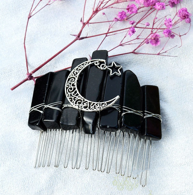 Premium Handmade Crown Moon Hollow Star Hair Comb - Hair Your Lux