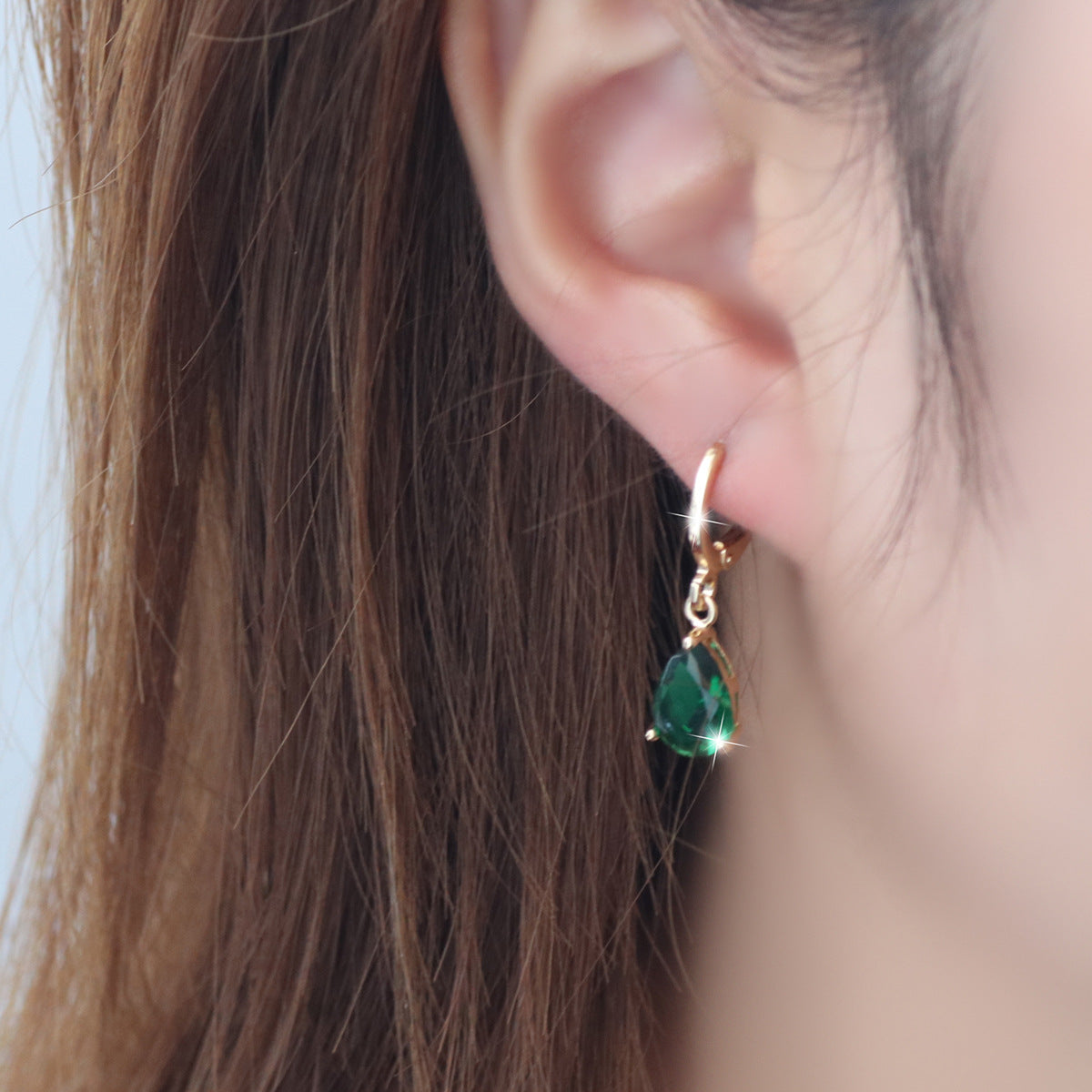 Drop Ear Clip Copper Inlaid Green Zircon Fashion High-grade Earrings For Women - Hair Your Lux