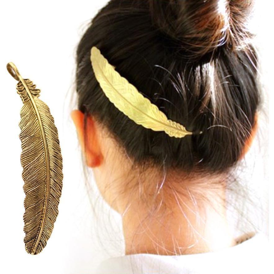 Metal Silver and Gold Color Feather Hair Clip Barette Decorative Headwear French Hair Accessories for Women and Girls Headdress - Hair Your Lux