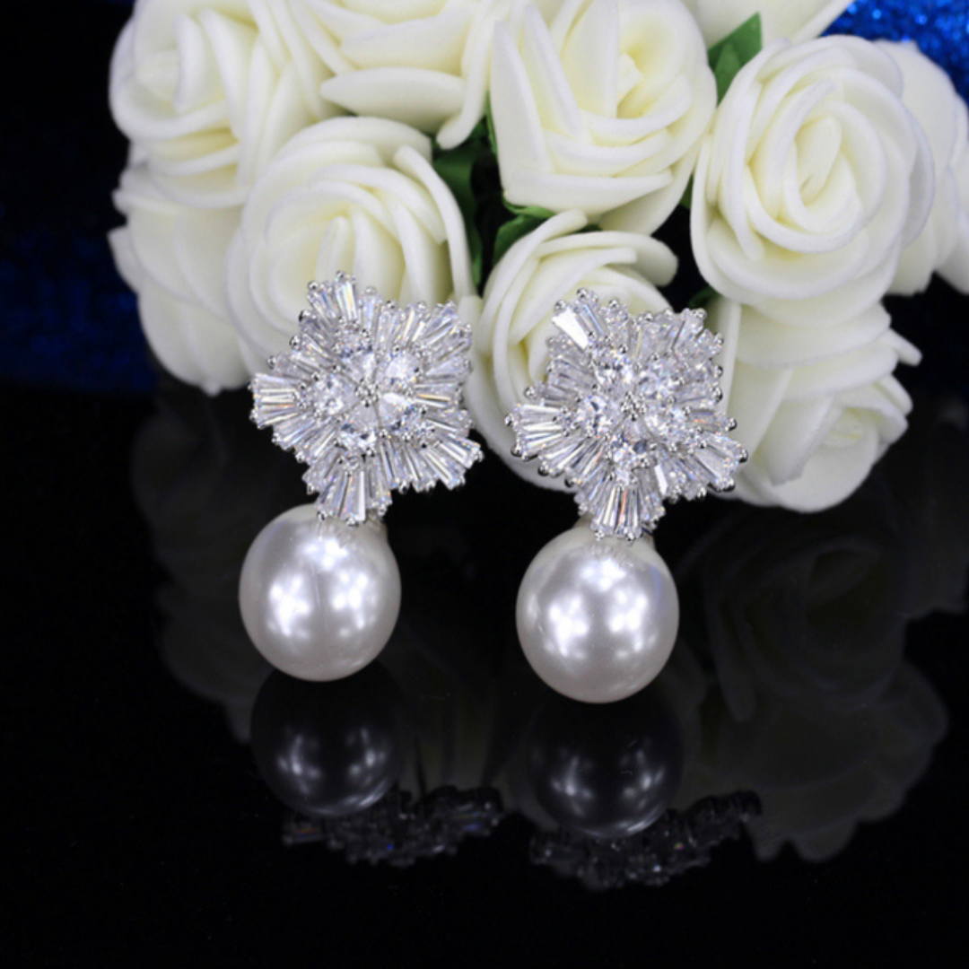 Pearl Earrings for Women with Luxury Fireworks Shaped Cubic Zirconia Woman Jewelry Birthday Gift - Hair Your Lux