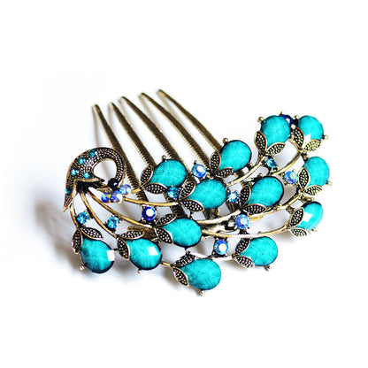 Peacock Rhinestone Metal Comb - Hair Your Lux