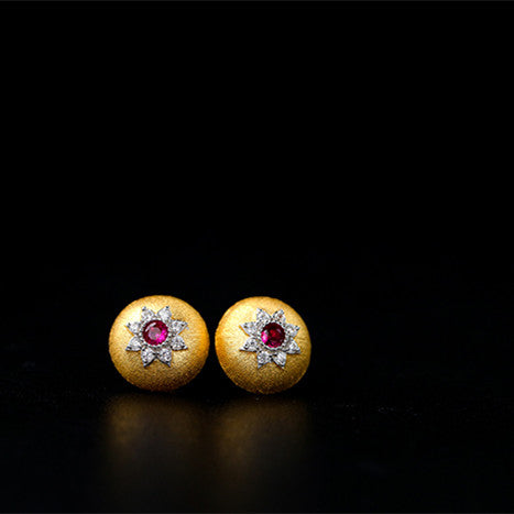 Gold Plated Delicate Brushed And Zirconia Stud Earrings In S925 Silver For Women - Hair Your Lux