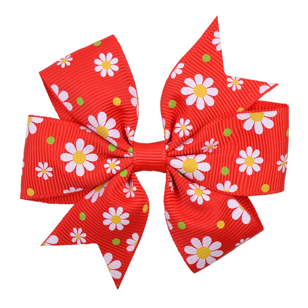 Printed Daisy Sunflower Dotted Rib With Fishtail Bow Baby Hair Clip - Hair Your Lux