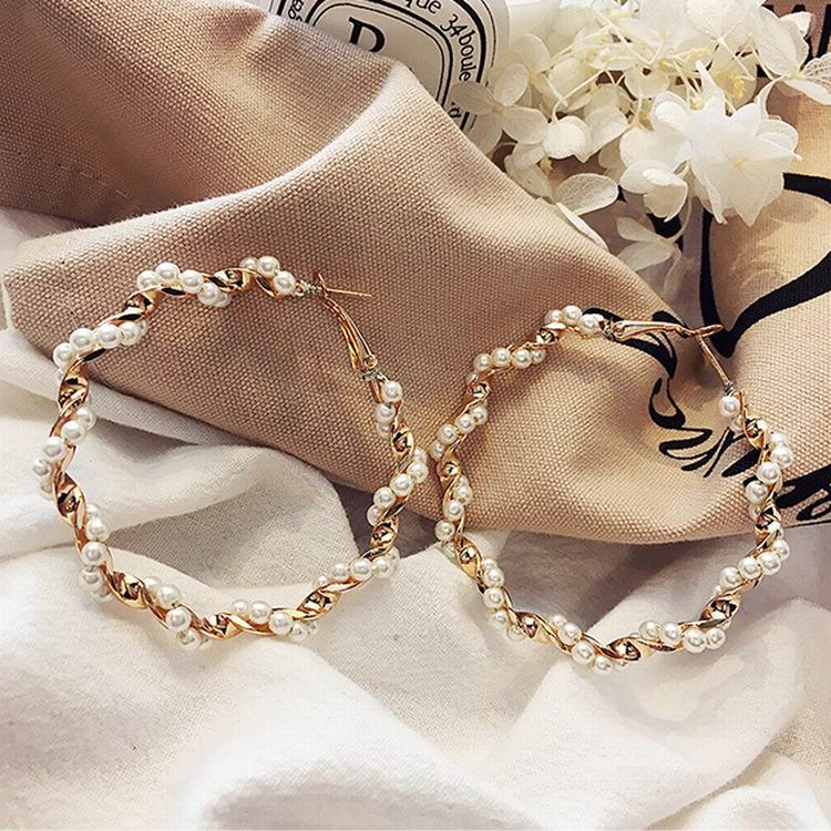 Faux Pearl Hoop Earrings for Women Large Hoops Huge Circle Pearls Earrings - Hair Your Lux