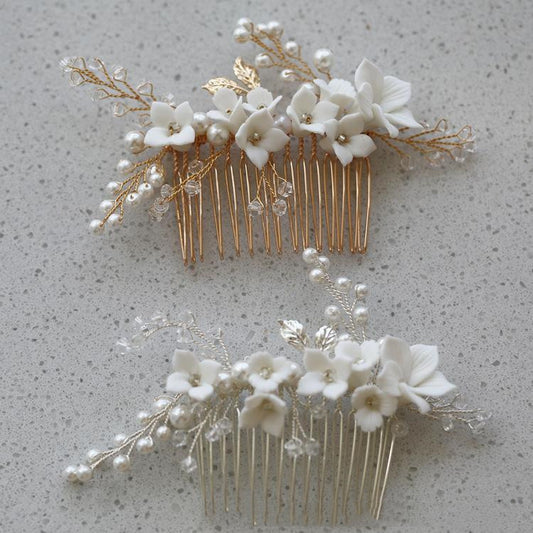 Hard Porcelain Floral Bridal Hair Comb - Hair Your Lux