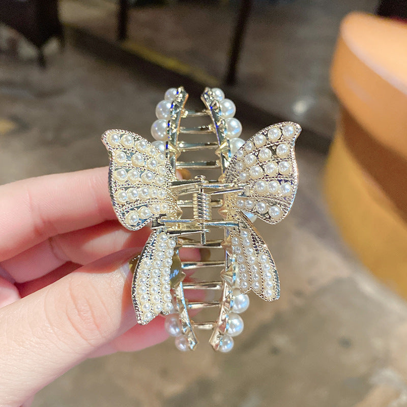 utterfly Hair Claw Clips，NOOMIEQCF Large Pearl Crystal Claw Clips Hair Claw Clips Rhinestone Big Hair Clips for Thick/Fine Hair Long Curly Wavy Hair Accessories for Girls Women - Hair Your Lux