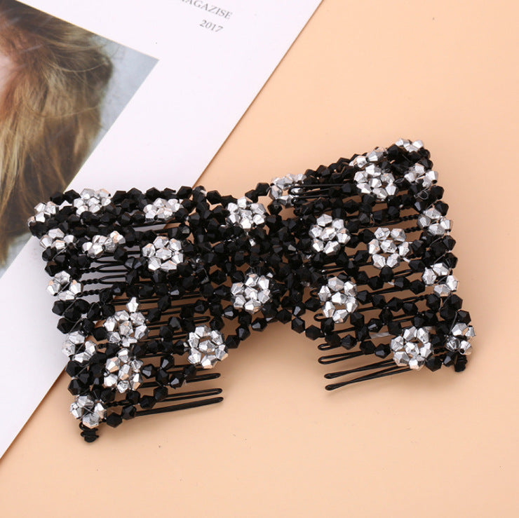 Magic Hair Combs, Vintage Stretch Beaded Hair Combs Elastic Pearls Hair Clips Stretchy Bead Hair Pins Double Slides Hair Combs for Women Ladies Girls DIY Hair Styling Accessories - Hair Your Lux