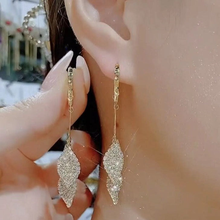 New Trendy Style Full Of Diamond Leaves Tassel Earrings Versatile For Women - Hair Your Lux