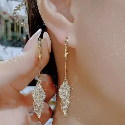 New Trendy Style Full Of Diamond Leaves Tassel Earrings Versatile For Women - Hair Your Lux