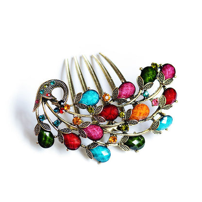 Peacock Rhinestone Metal Comb - Hair Your Lux