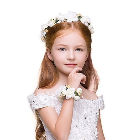 Flower Girl Crown Garland Headpiece With Headband- Handmade Hair Garland Floral Wreath Adjustable Flower Headbands for Bridal Wedding Festival Party Flower Girl Crown - Hair Your Lux